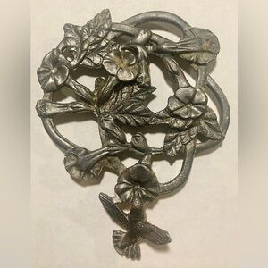 Metzke Pewter Vintage Hummingbird And Flowers Trivet 1986 Spring Easter 3.25x4in
